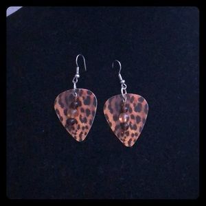 Handmade guitar pick/animal print earrings